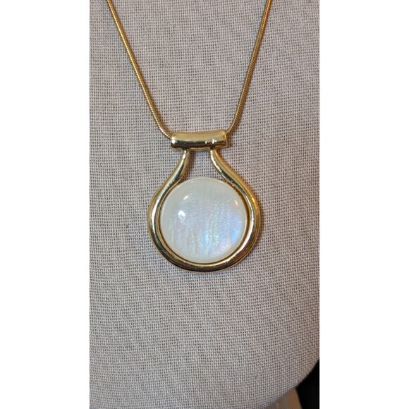 Vintage Kenneth Cole Cabochon Necklace Gold Tone Chain Signed - Picture 7 of 9